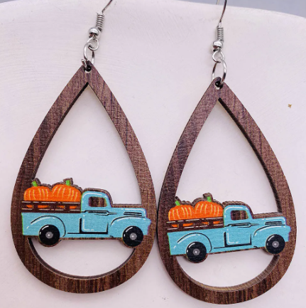 Adorable Fall Pumpkin Truck Earrings