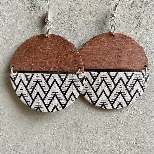Beautiful Black and White Wood Mountain Earrings