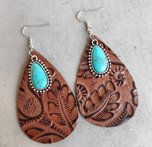 Beautiful Embossed Leather with Turquoise Drop