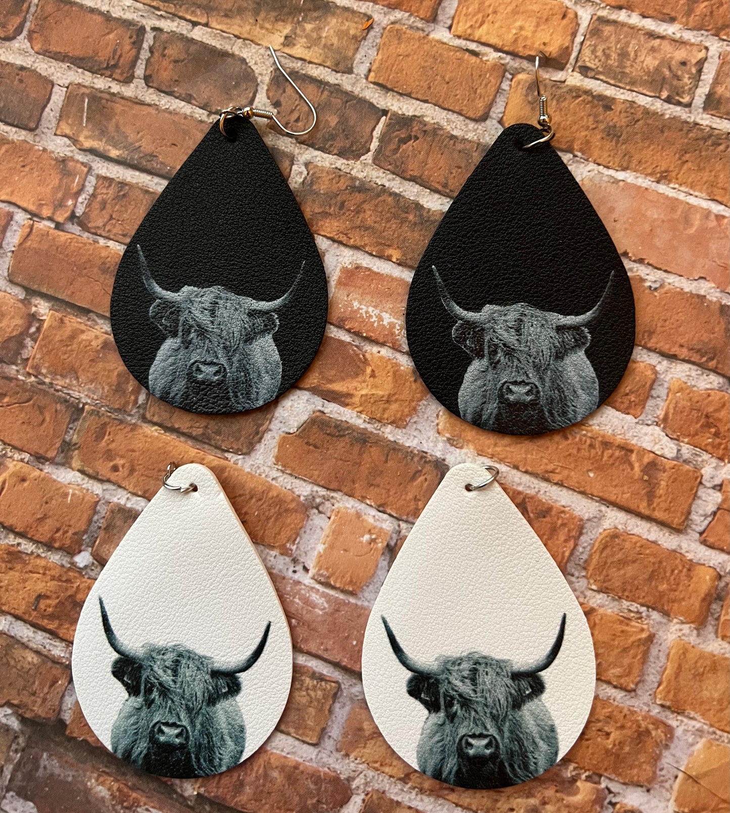 Beautiful Faux Leather Highland Cow Earrings