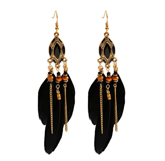 Beautiful Black Bohemian Feather Earrings