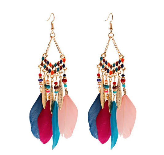 Beautiful Colorful Bohemian Feather Earrings