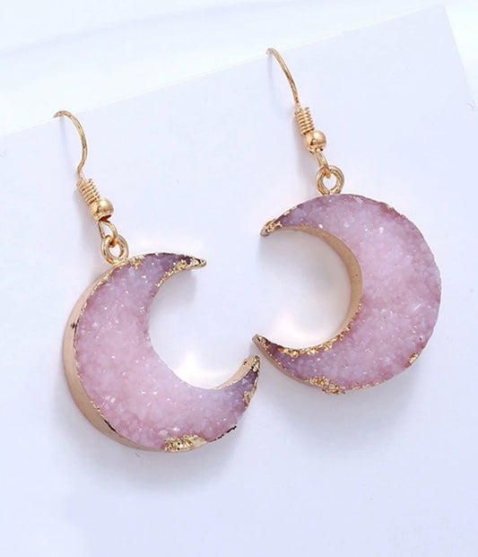 Purple Druzy Moon Earrings