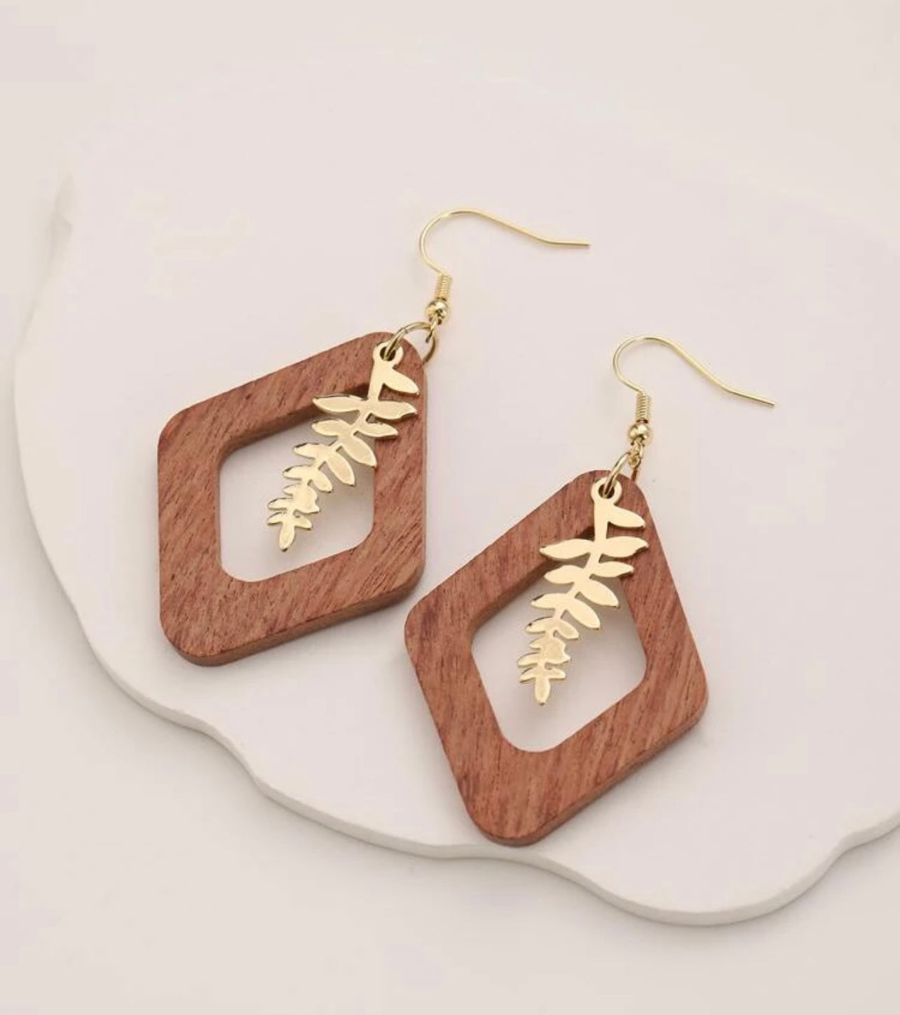 Beautiful Wood and Gold Leaf Earrings