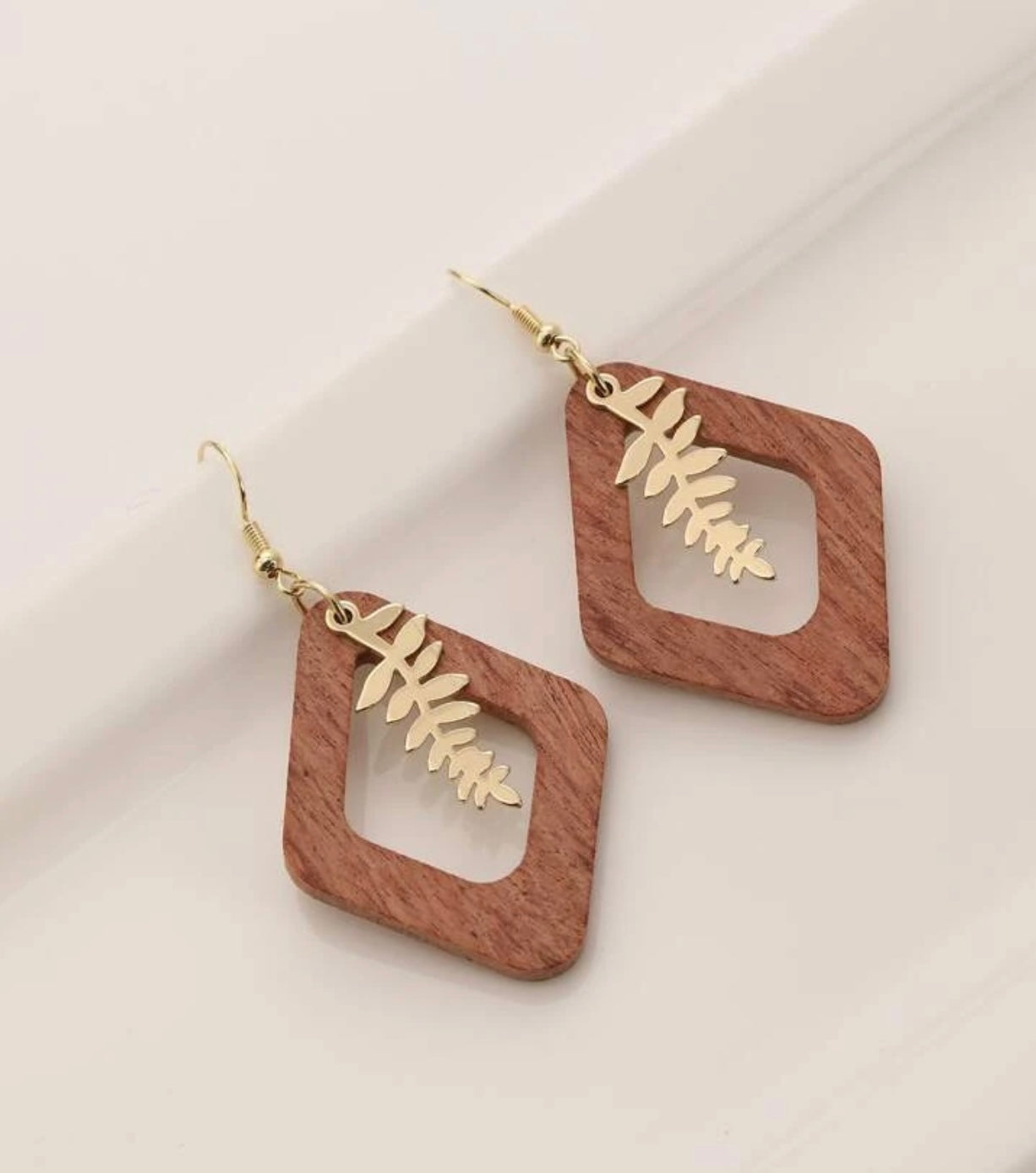 Beautiful Wood and Gold Leaf Earrings