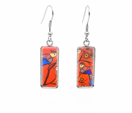 Beautiful Glass-Like Folk Bird Earrings