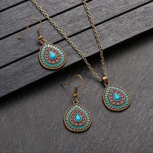 Beautiful Boho Turquoise and Purple Necklace and Earring Set