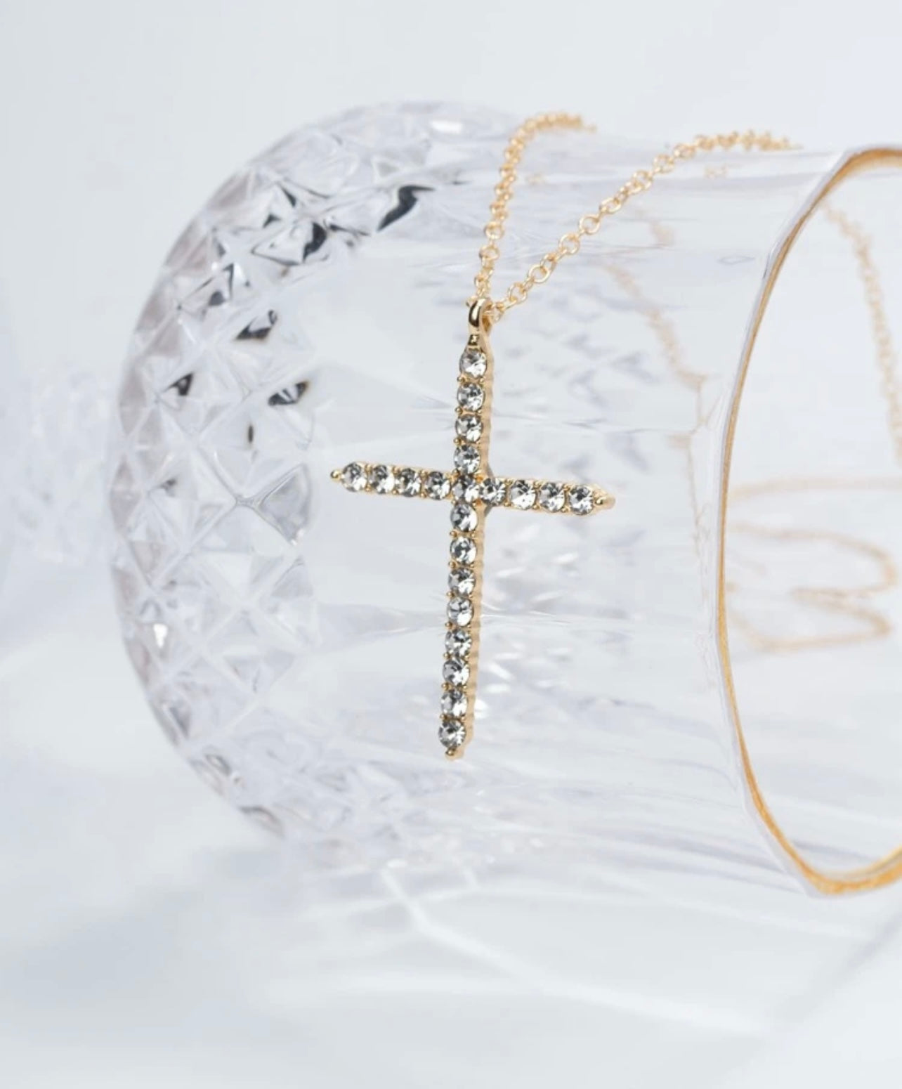Beautiful Gold or Silver Crystal Cross Necklace