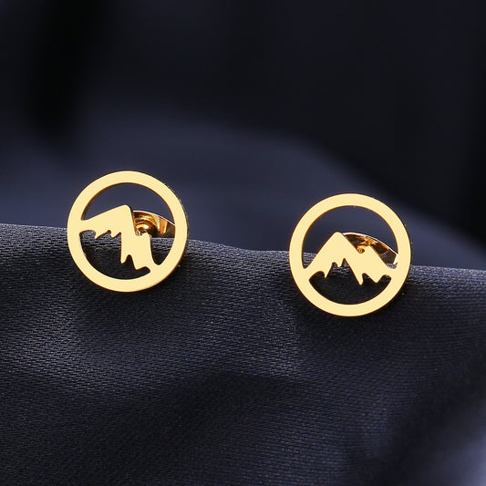 Stainless Steel Gold or Silver Round Mountain Earrings