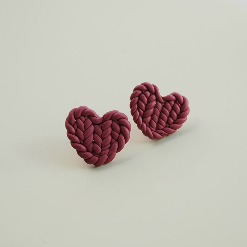 Braided Clay Heart Earrings