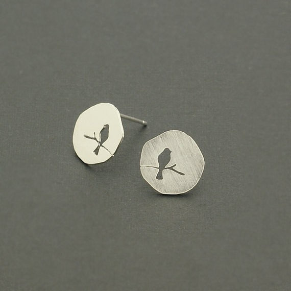 Gold Or Silver Bird on a Branch Earrings