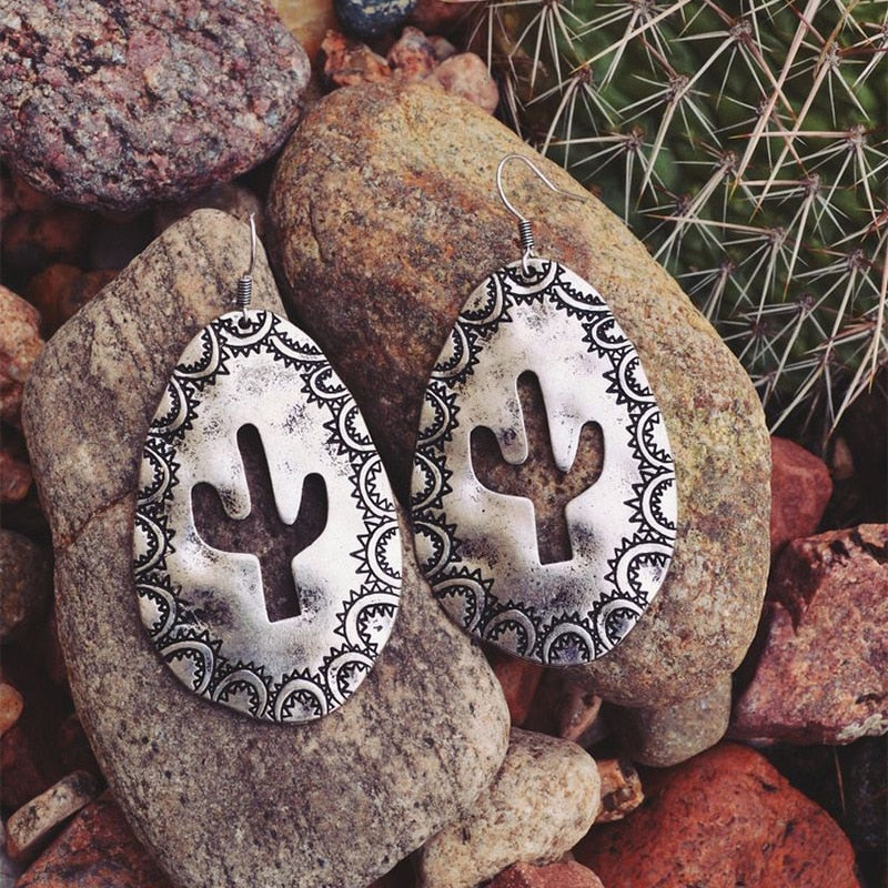 Silver Cactus Cut Out Earrings