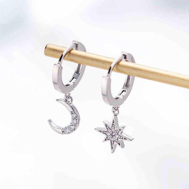 Moon and Stars Huggie Earrings - Gold or Silver