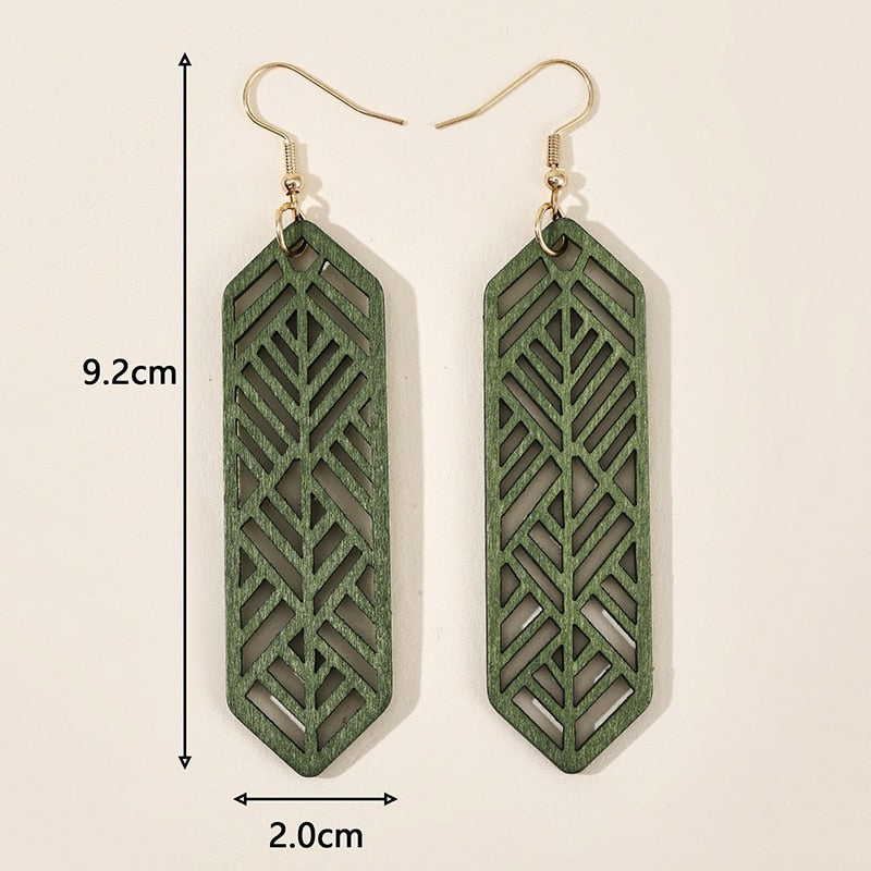 Beautiful Green Wooden Laser Cut Earrings