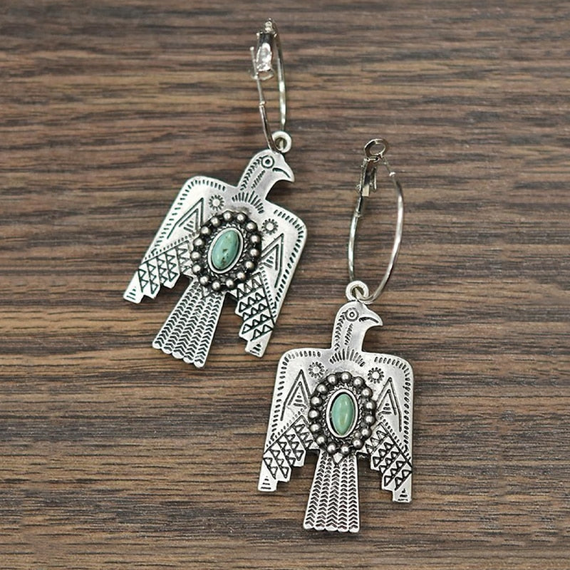 Retro Silver Eagle Pendant Earrings