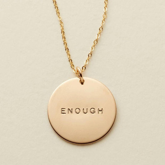 Delicate "Enough" Gold Disc Engraved Pendant Necklace