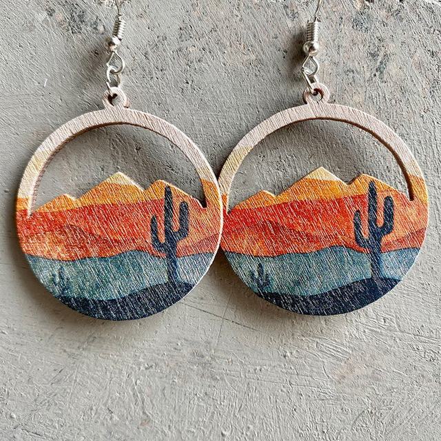 Desert Cactus Wood Earrings