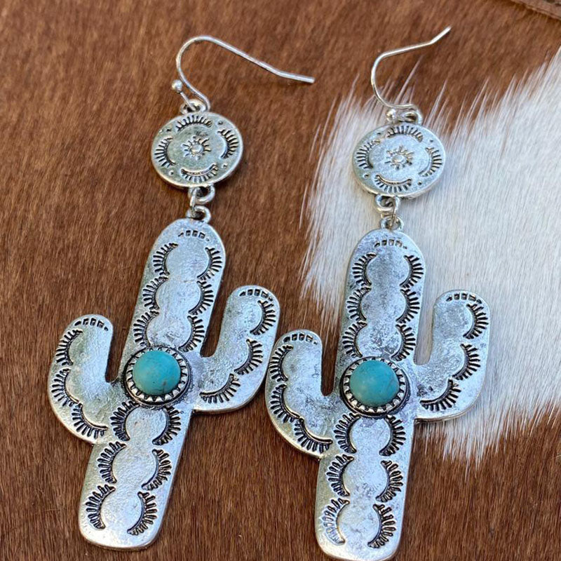 Beautiful Silver Vintage Cactus Turquoises Earrings