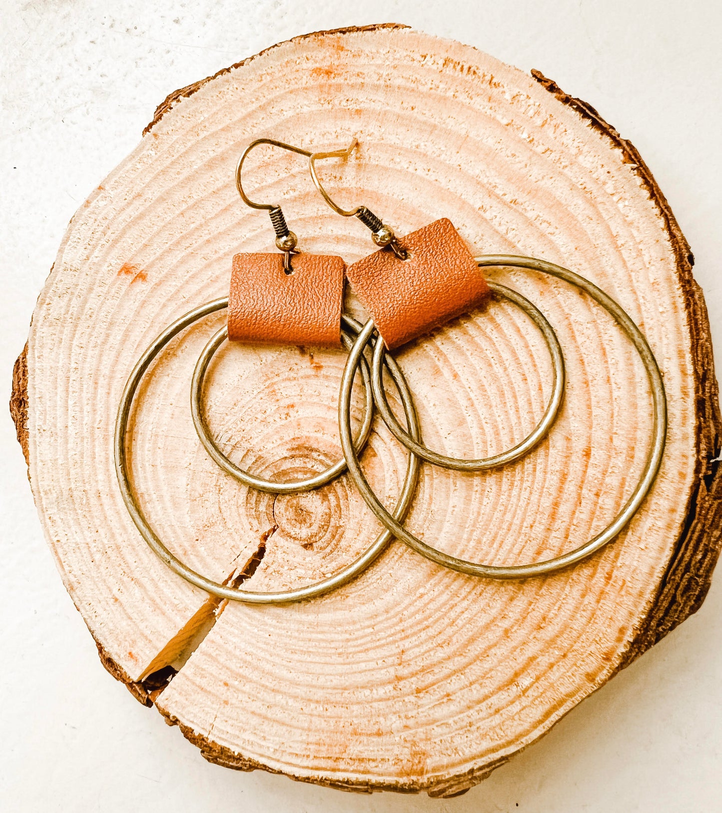 Beautiful Leather and Copper Hoop Earrings